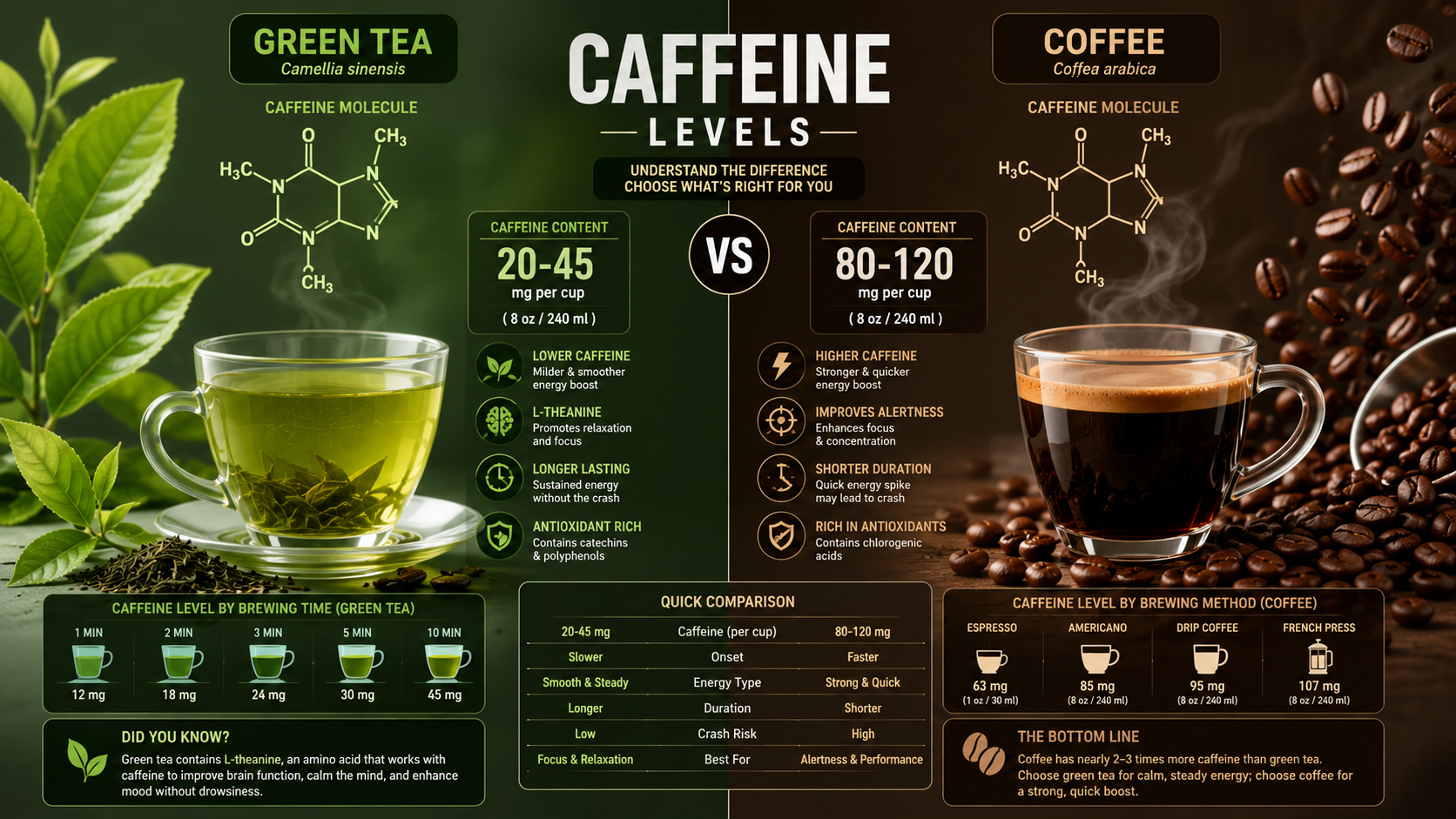 Caffeine in Green Tea vs Coffee: Find Your Perfect Morning Cup